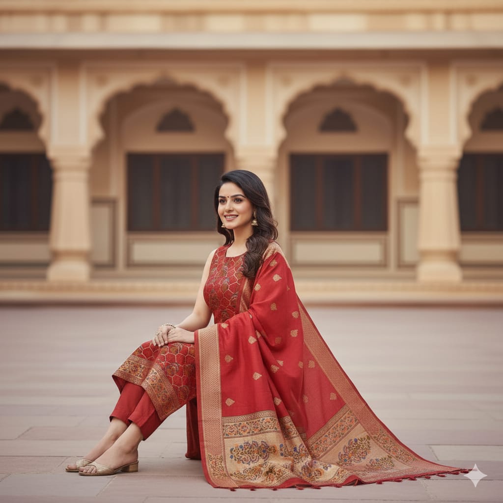 Silakaari Women's Maroon Zari Work Designer Banarasi Unstitched Dress Material