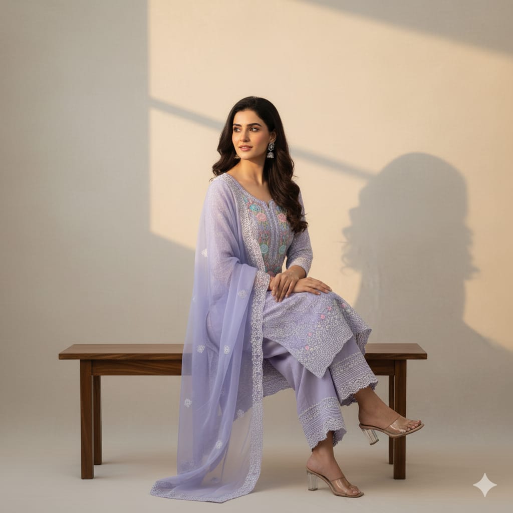 Silakaari Pashmina Parsi Work Pure Georgette Chikankari Premium Unstitched Dress Material