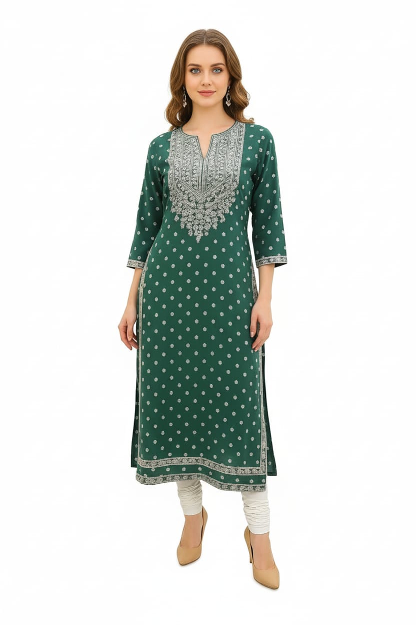 Silakaari Fariha Heavy Green Printed Mirror Work Full Length Aline Kurti