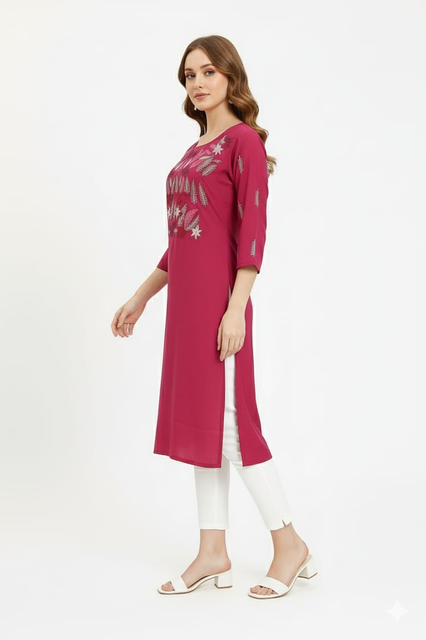 Silakaari Omera Pink loops Embroidered Long kurti