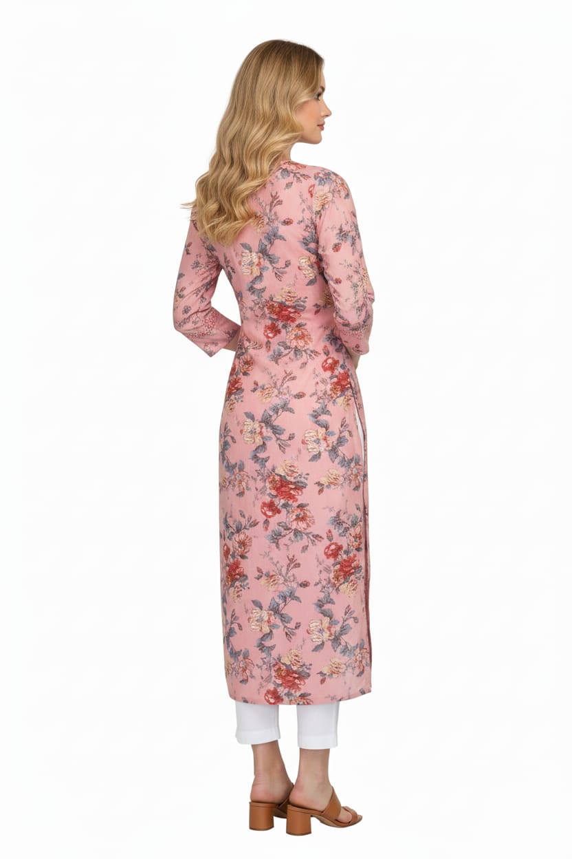 Silakaari Adeela Digital Printed Mirror Smocking Straight Long Kurti