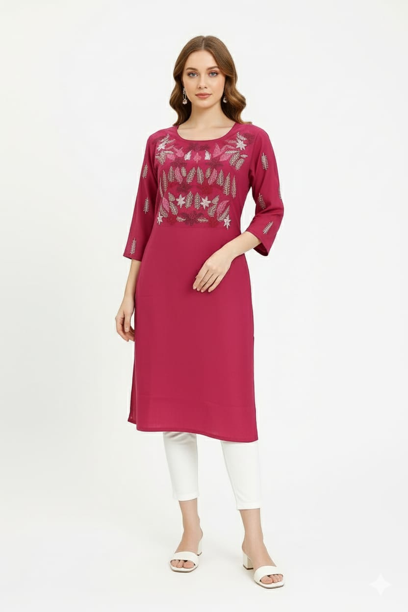 Silakaari Omera Pink loops Embroidered Long kurti