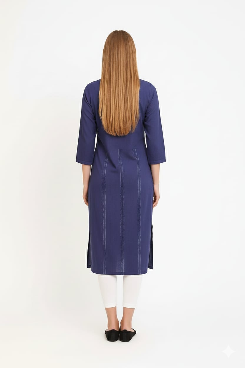 Silakaari Noora Printed Button Stylish Soft Denim Long Kurti