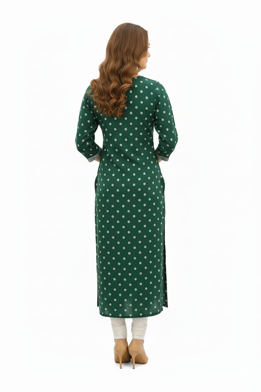 Silakaari Fariha Heavy Green Printed Mirror Work Full Length Aline Kurti