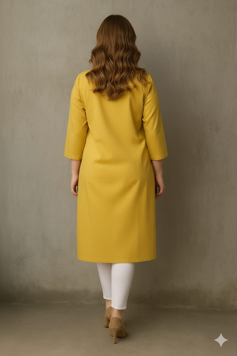 Silakaari Sonia Yellow Rayon Embroidery Long Kurti