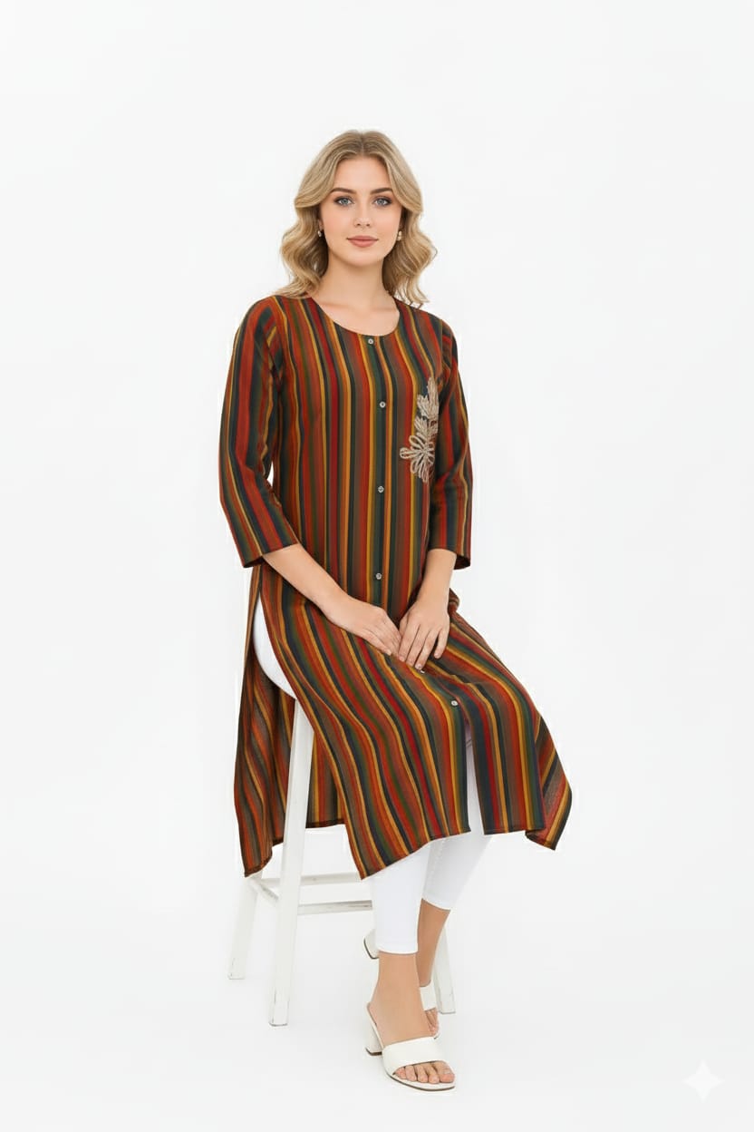 Silakaari Elma Multi-Lining Rayon Gota Patti Long Kurti