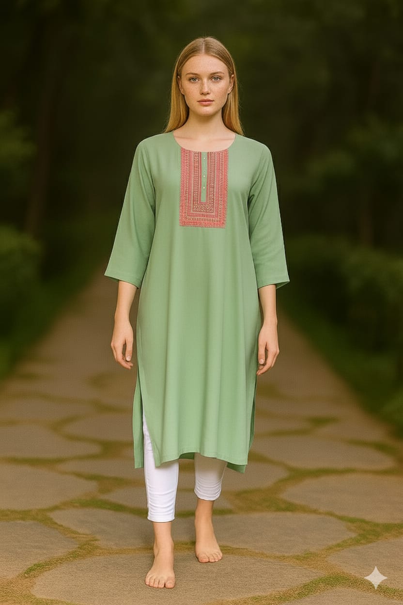 Silakaari Heba Embroidered Teal Green Regular Long Kurti