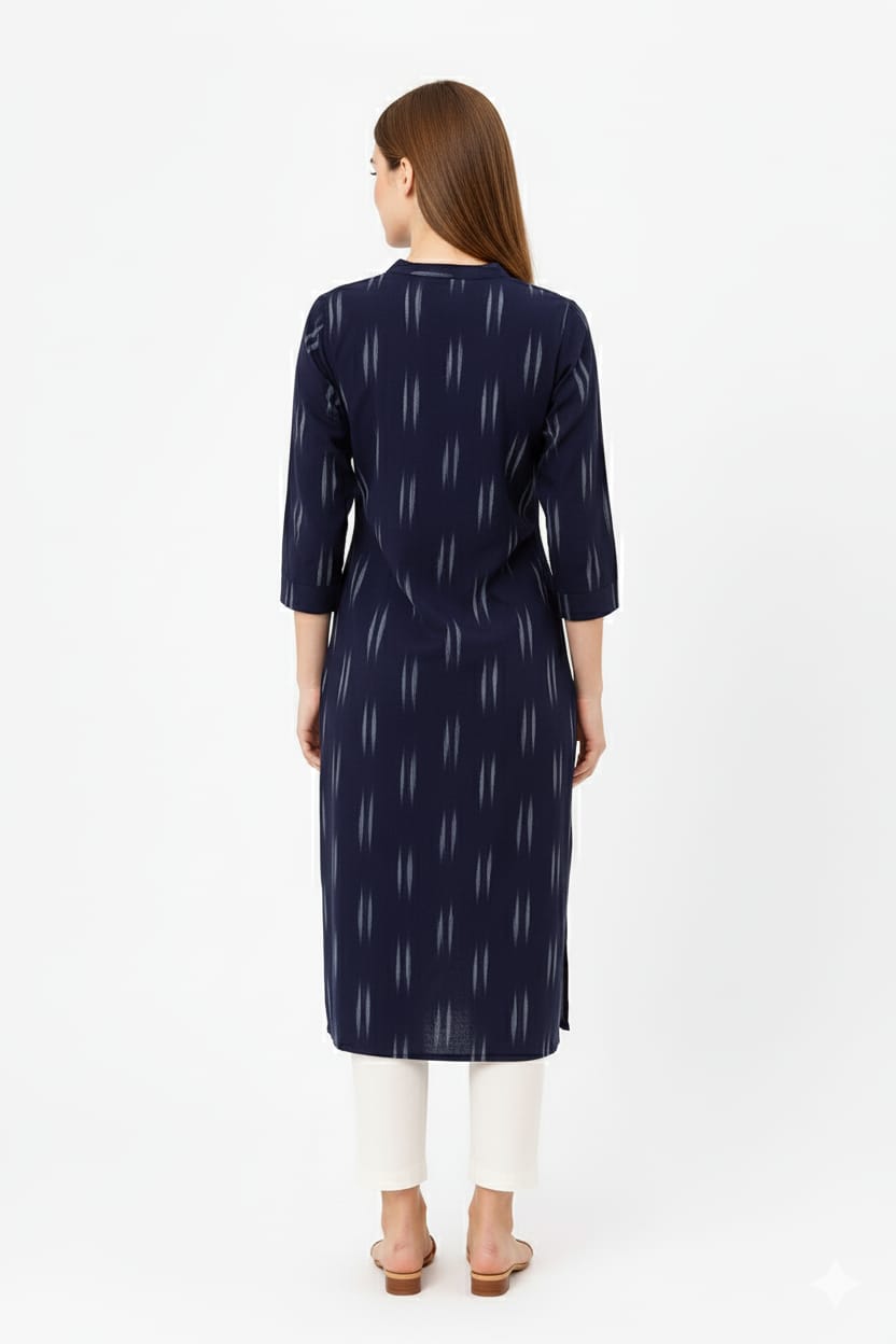 Silakaari Yalina Navy Blue Printed Hand Embroidery Long Kurti