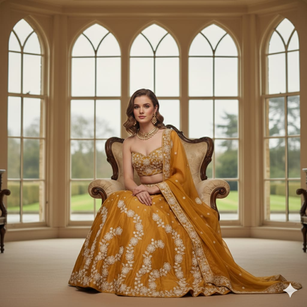 Silakaari Mustard Fancy Floral Sequin Heavy Parywear Unstitched Lehenga Sharara Set