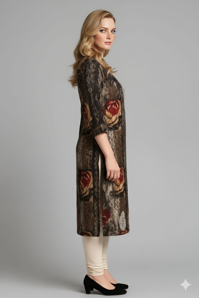 Silakaari Anya Heavy Rayon Mix & Match Black Embroidery Long Kurti