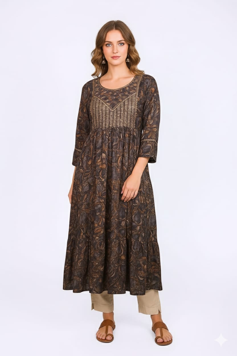 Silakaari Aziza Grey Premium Gota Sequin Frock Style Kurti