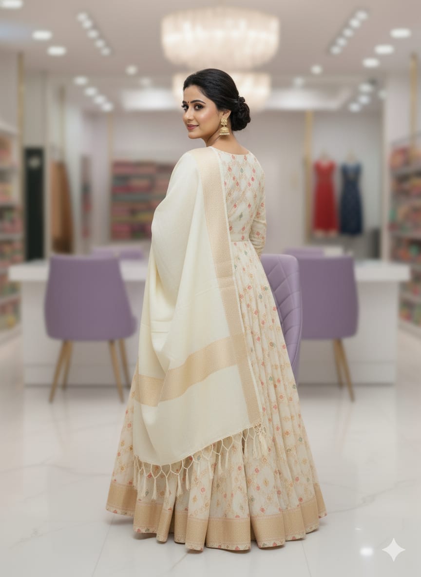 Silakaari Rimsha Off White Floral Woven Ethnic Banarasi Unstitched Dress Material