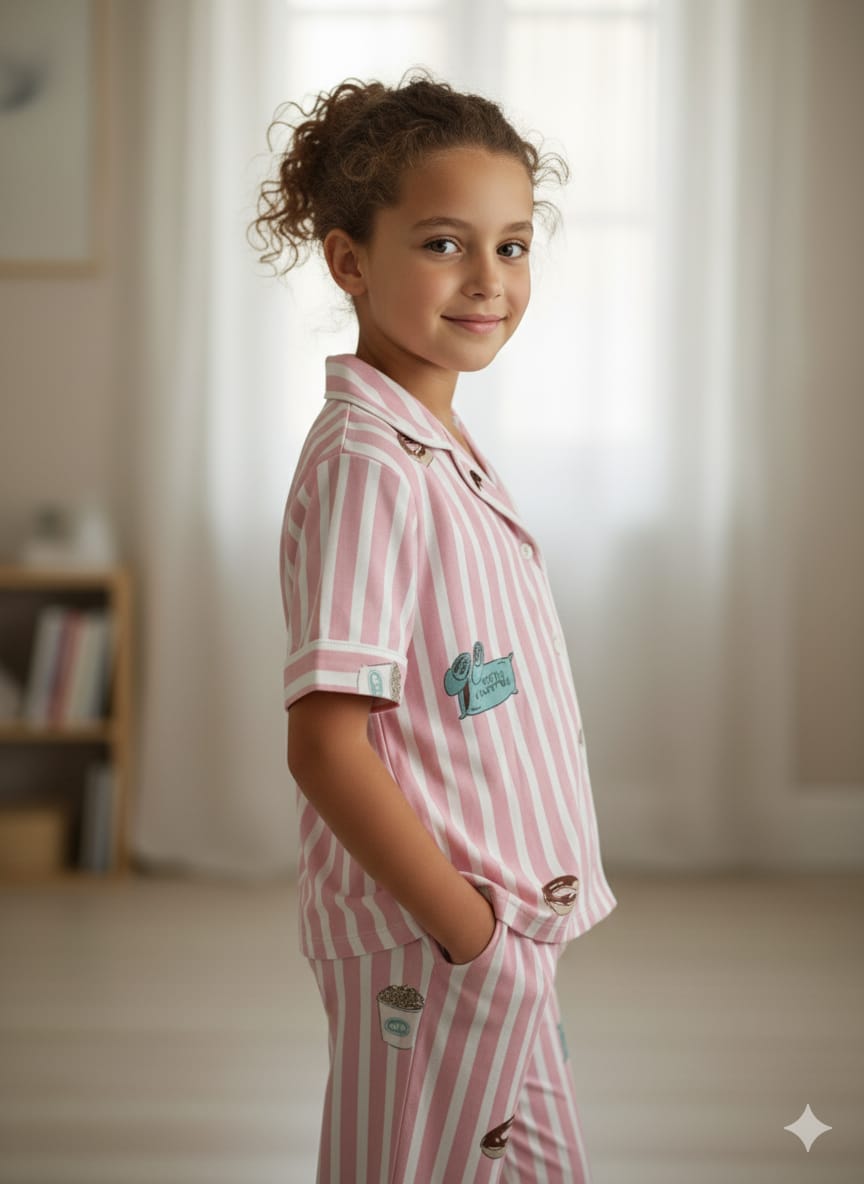 Silakaari Kids Pink Casual Printed Night Dress For Girls