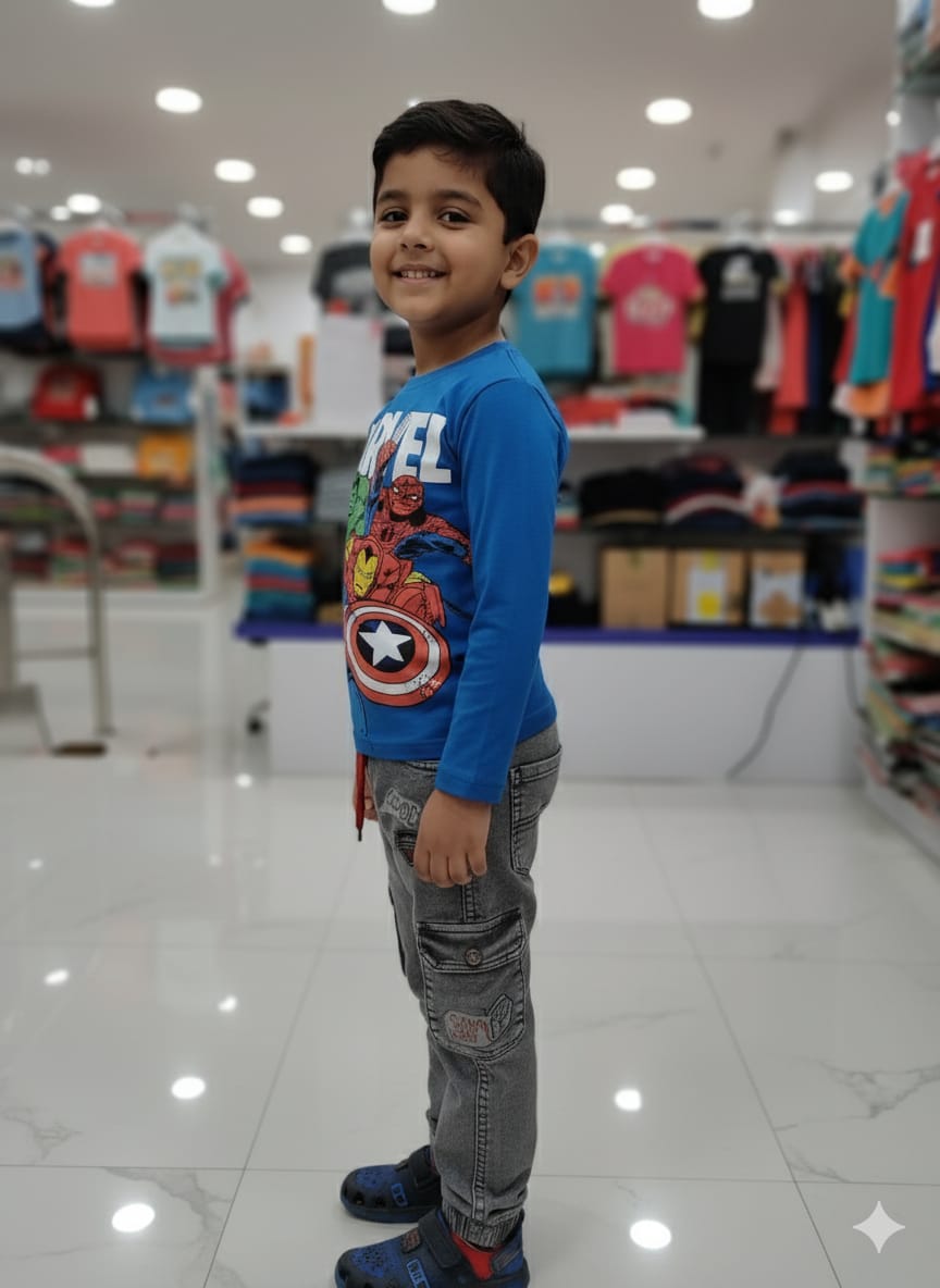 Silakaari Kids Blue Marvel Regular Fit Casual Full Sleeve T-Shirt for Boys