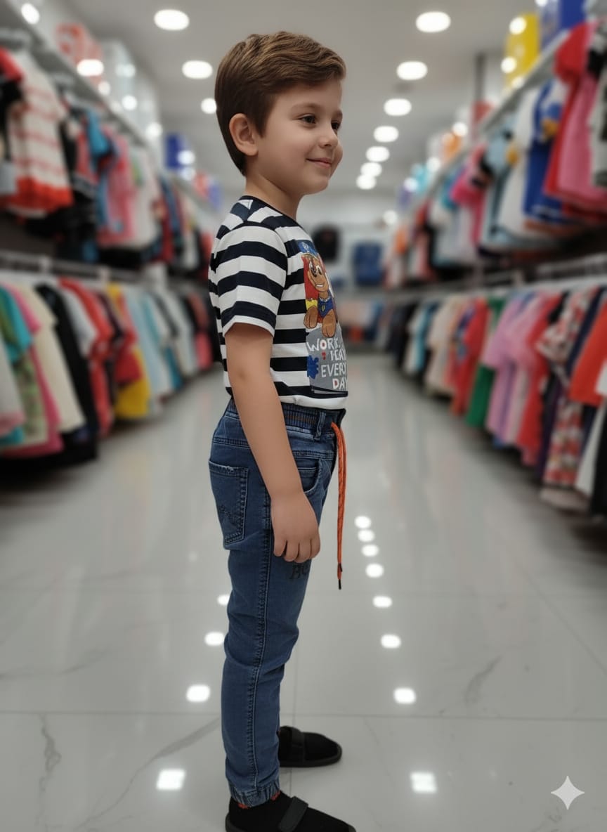 Silakaari Kids Black & White Striped Puppy Print Casual T-Shirt For Boys