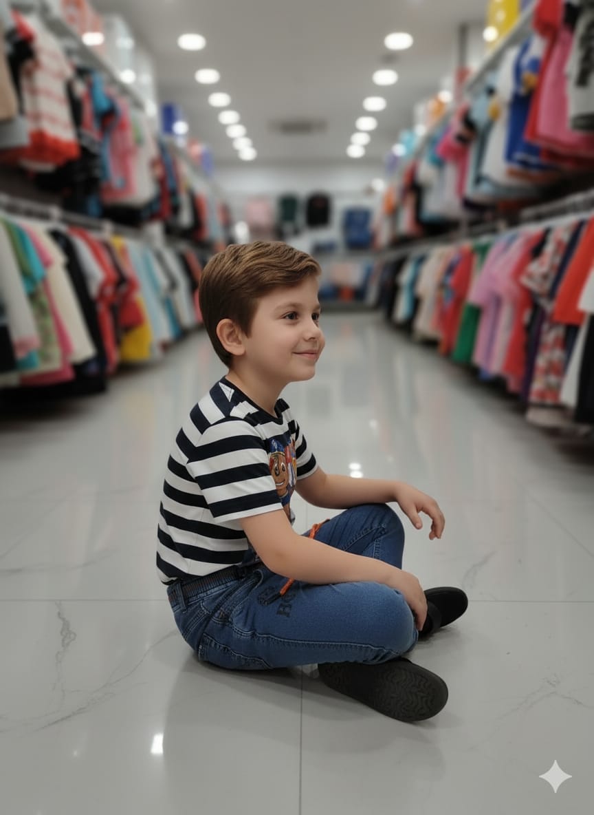 Silakaari Kids Black & White Striped Puppy Print Casual T-Shirt For Boys