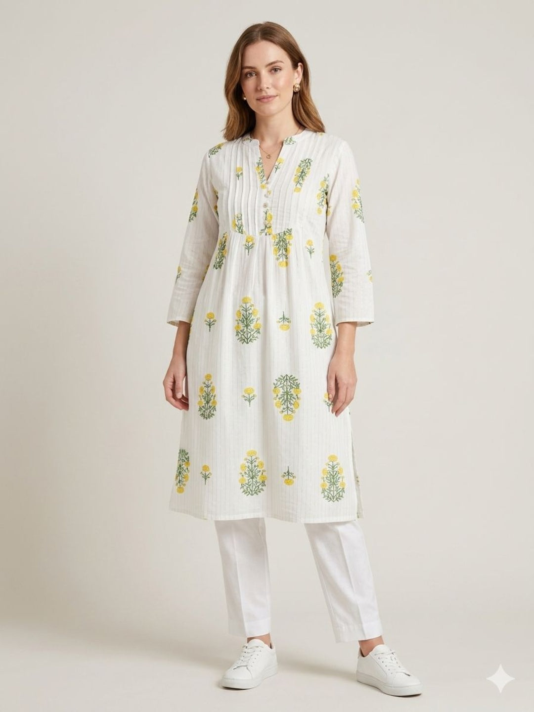 Silakaari Lutfiyah Floral Printed Cotton A-Line Kurta with Pocket