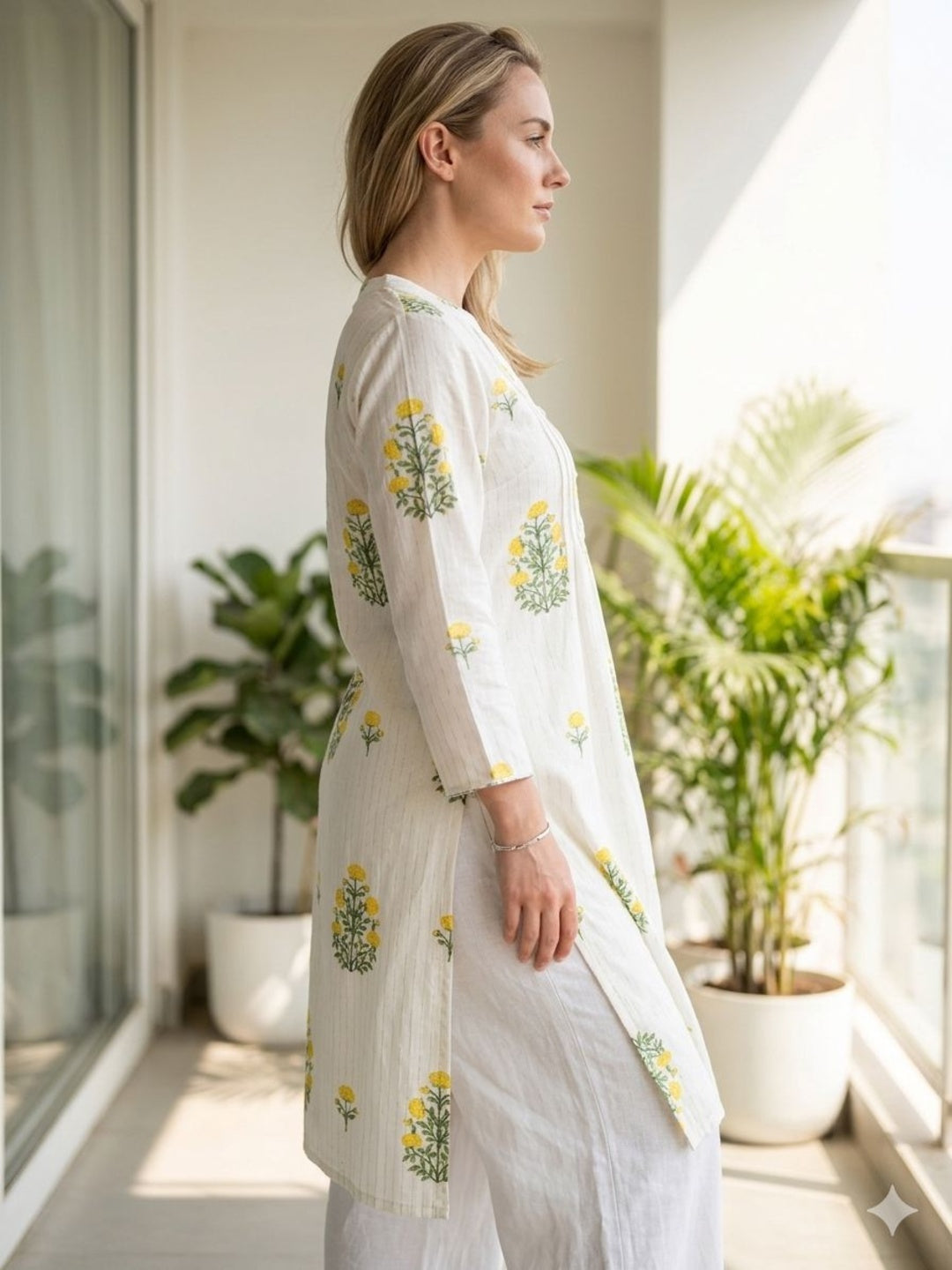 Silakaari Lutfiyah Floral Printed Cotton A-Line Kurta with Pocket