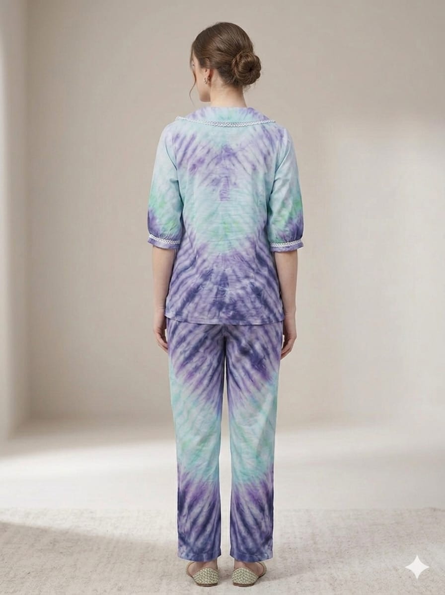 Silakaari Tie-Dye Co-Ord Set for Women|Stylish Printed Top & Pant Set