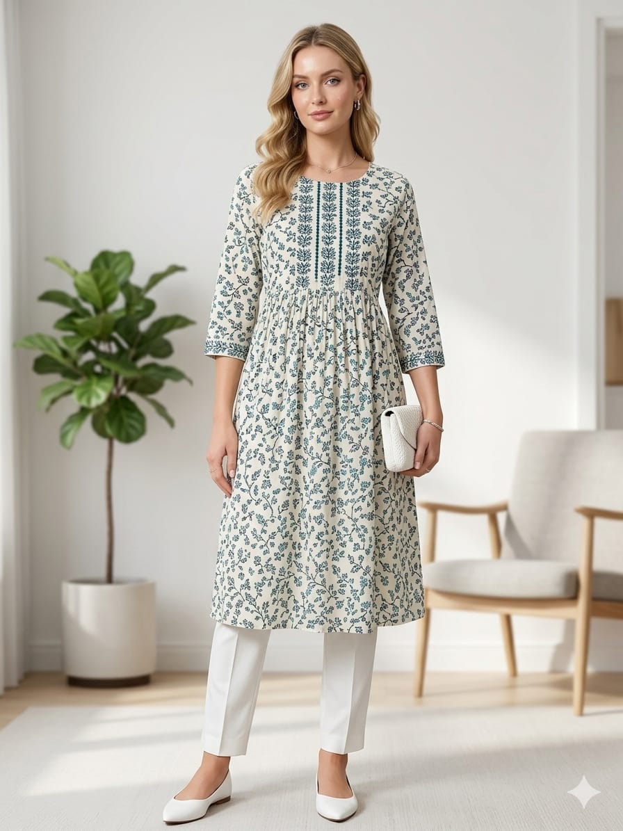 Silakaari Rayhana Cotton Printed Kurti Floral Print Ethnic Kurti