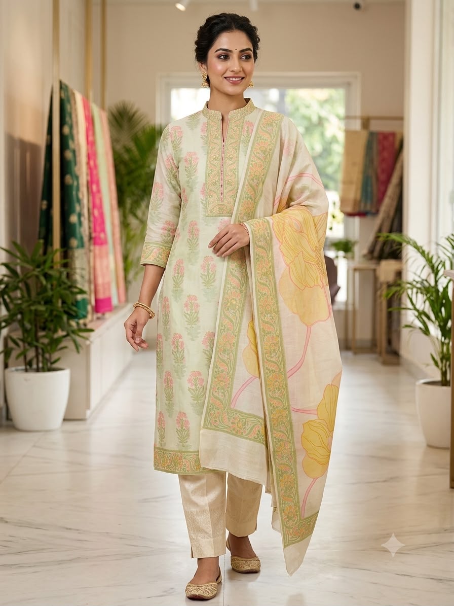 Silakaari Saanvi Banarasi Zari Floral Cotton Silk Premium Unstitched Dress Material