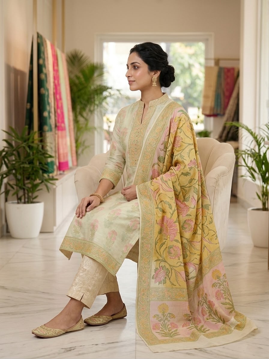 Silakaari Saanvi Banarasi Zari Floral Cotton Silk Premium Unstitched Dress Material