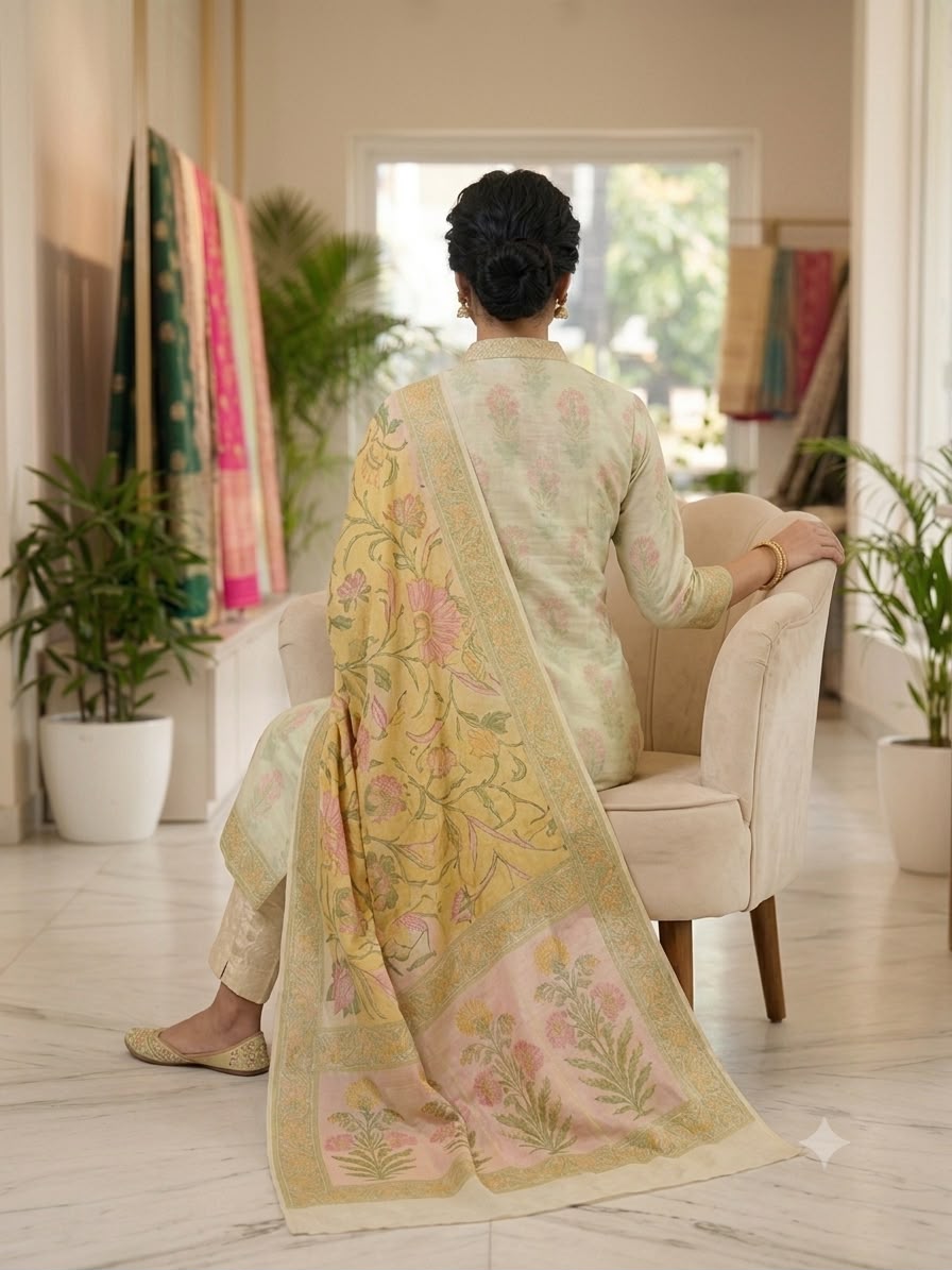 Silakaari Saanvi Banarasi Zari Floral Cotton Silk Premium Unstitched Dress Material
