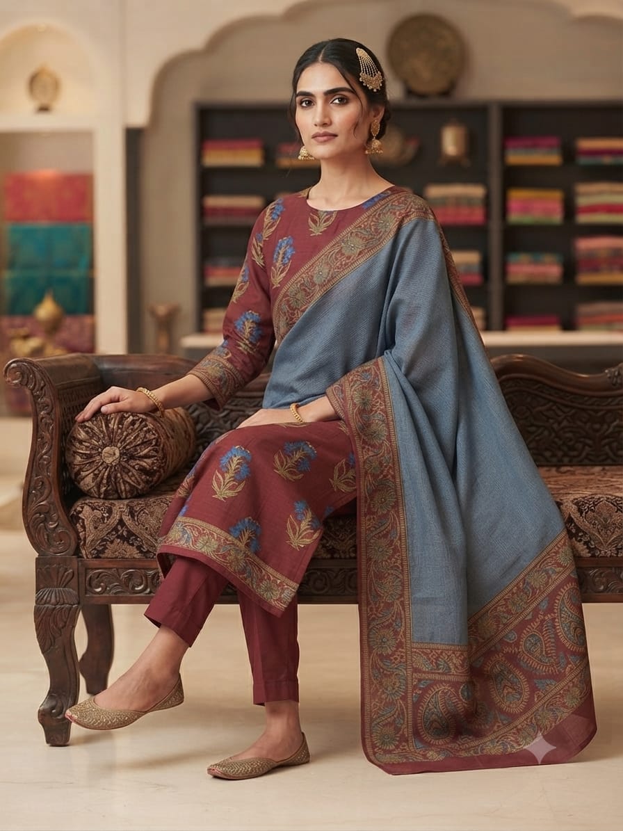 Silakaari Eda Unstitched Dress Material for Women | Ethnic Floral Printed Suit Fabric with Dupatta