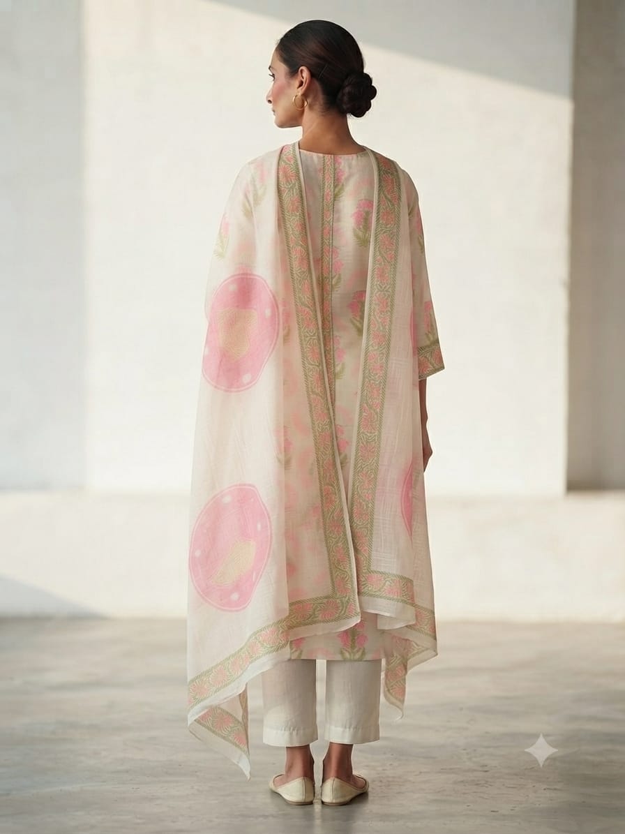 Silakaari Zeynep Banarasi Cotton Silk Unstitched Dress Material for Women | Floral Zari Suit Material with Dupatta