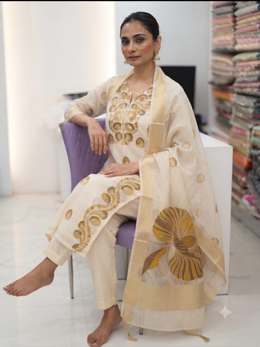 Silakaari Esra Unstitched Dress Material for Women | Ethnic Zari Woven Suit Fabric Set with Dupatta