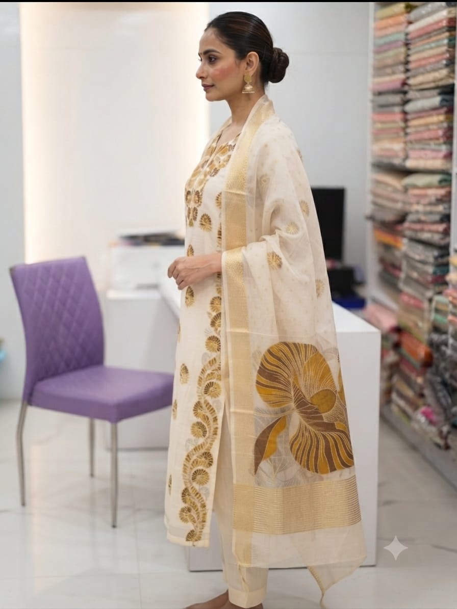 Silakaari Esra Unstitched Dress Material for Women | Ethnic Zari Woven Suit Fabric Set with Dupatta