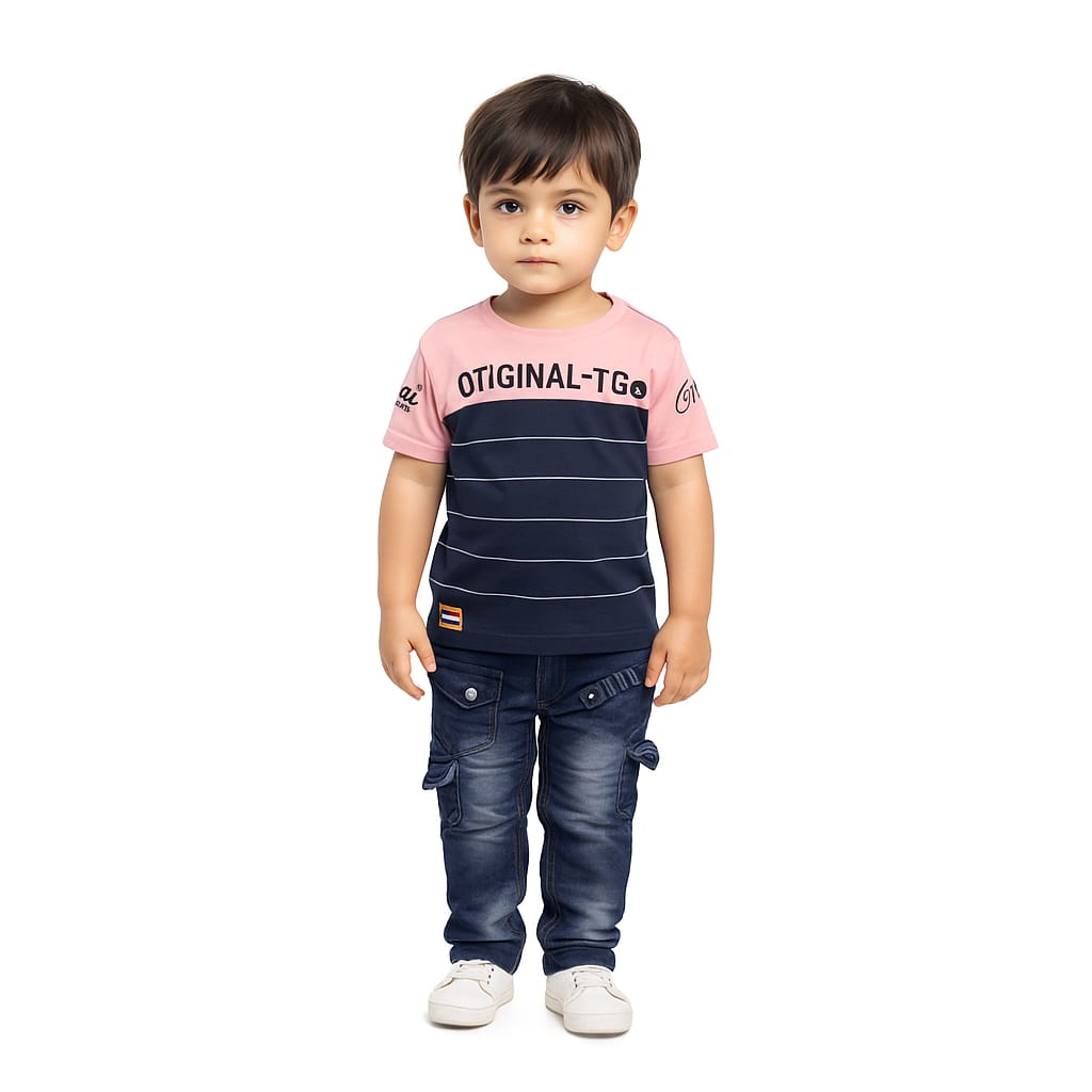 Silakaari Kace Blue Striped T-Shirt With Blue Denim Jeans Set For Boys