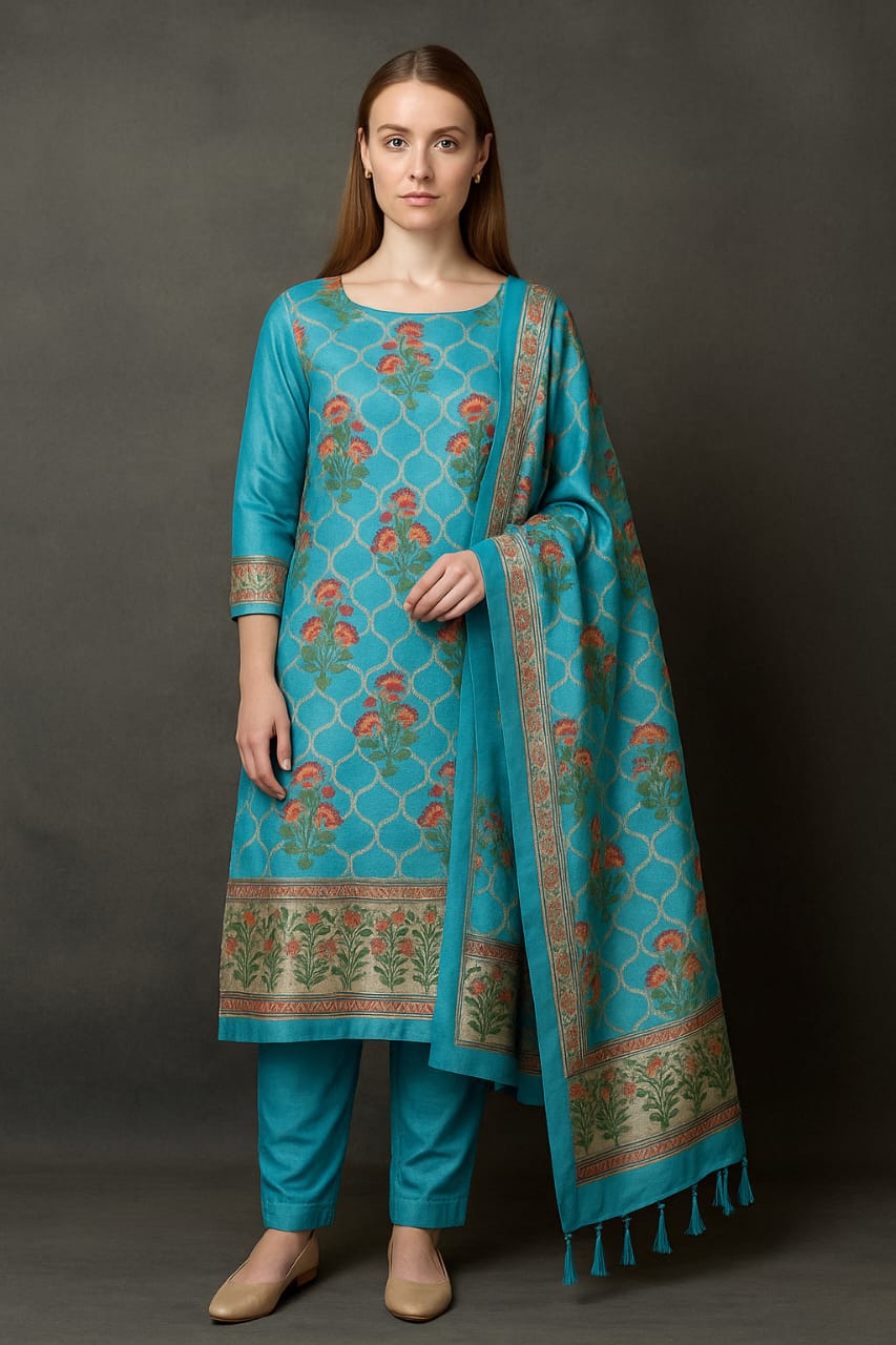 Silakaari Women's Blue Zari Work Designer Banarasi Unstitched Dress Material