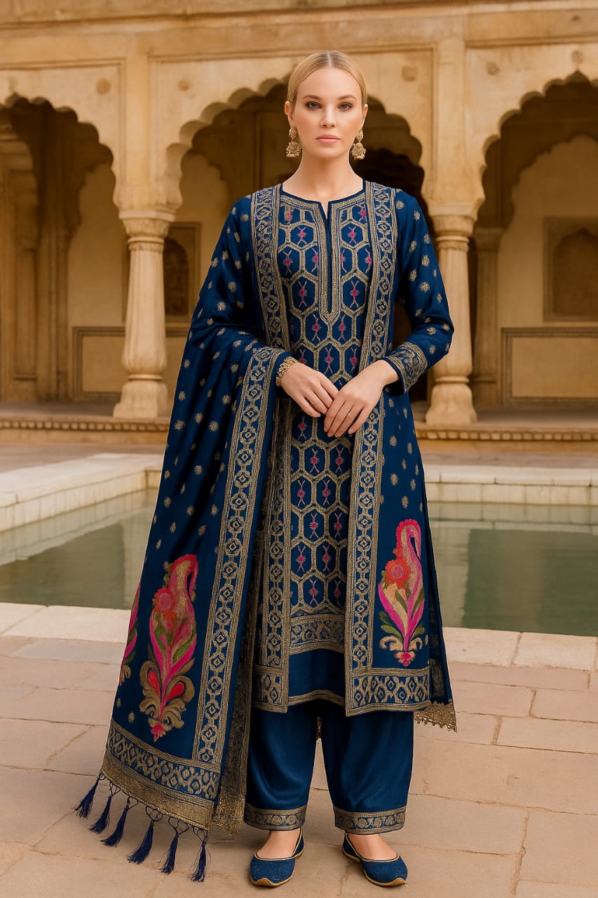 Silakaari Women's Heavy Zari Work Unstitched Dress Material