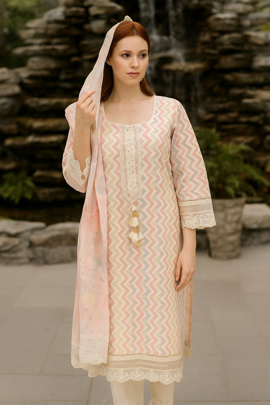 Silakaari Women's Zigzag Pure Cotton Mirror Gota Ready-made  Dress