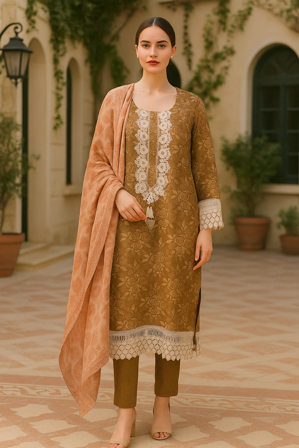 Silakaari Women's Floral Pure Georgette Heavy Lacy Designer Ready-Made  Dress