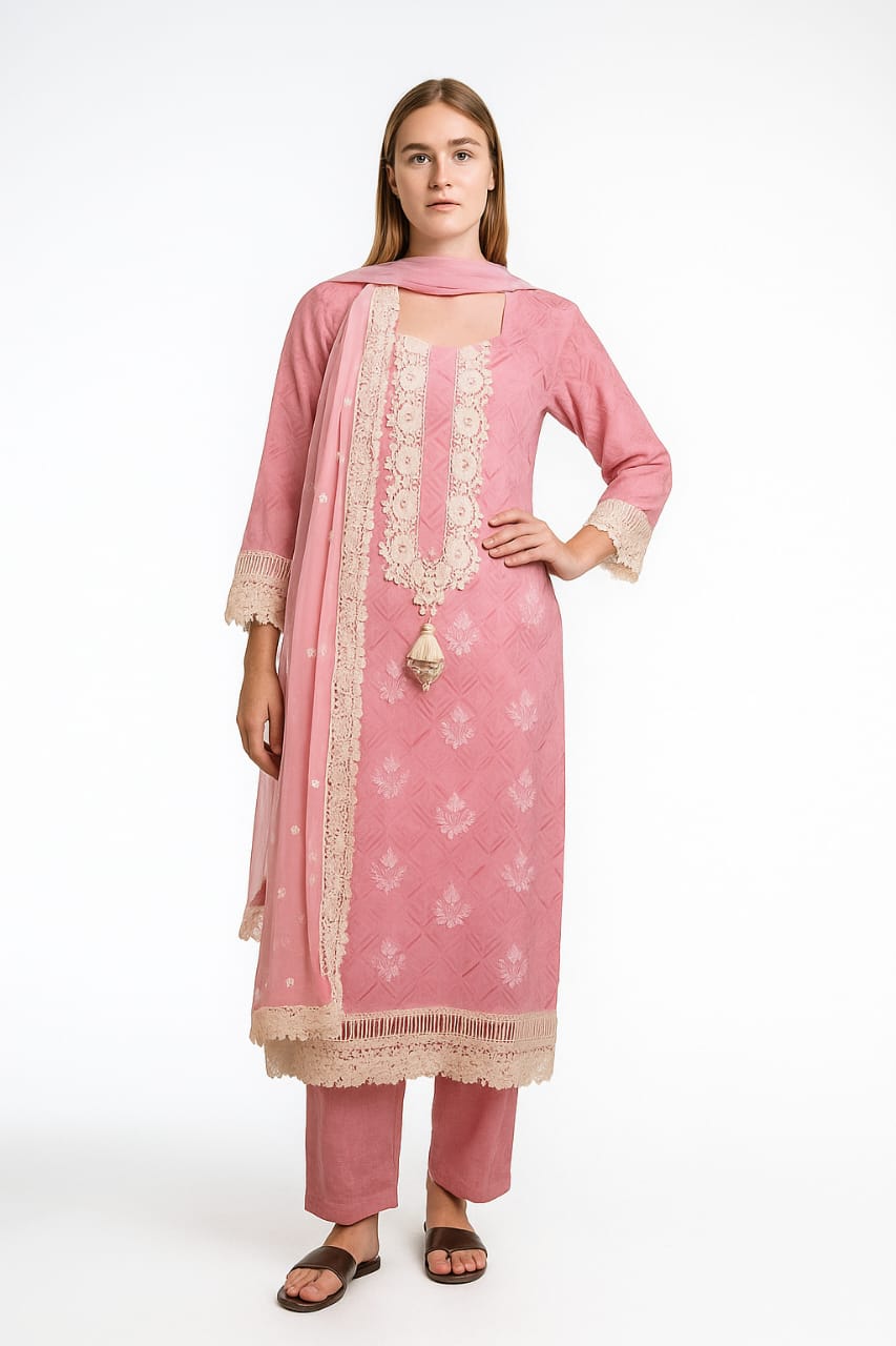 Silakaari Women's Floral Pure Georgette Heavy Lacy Designer Ready-Made  Dress