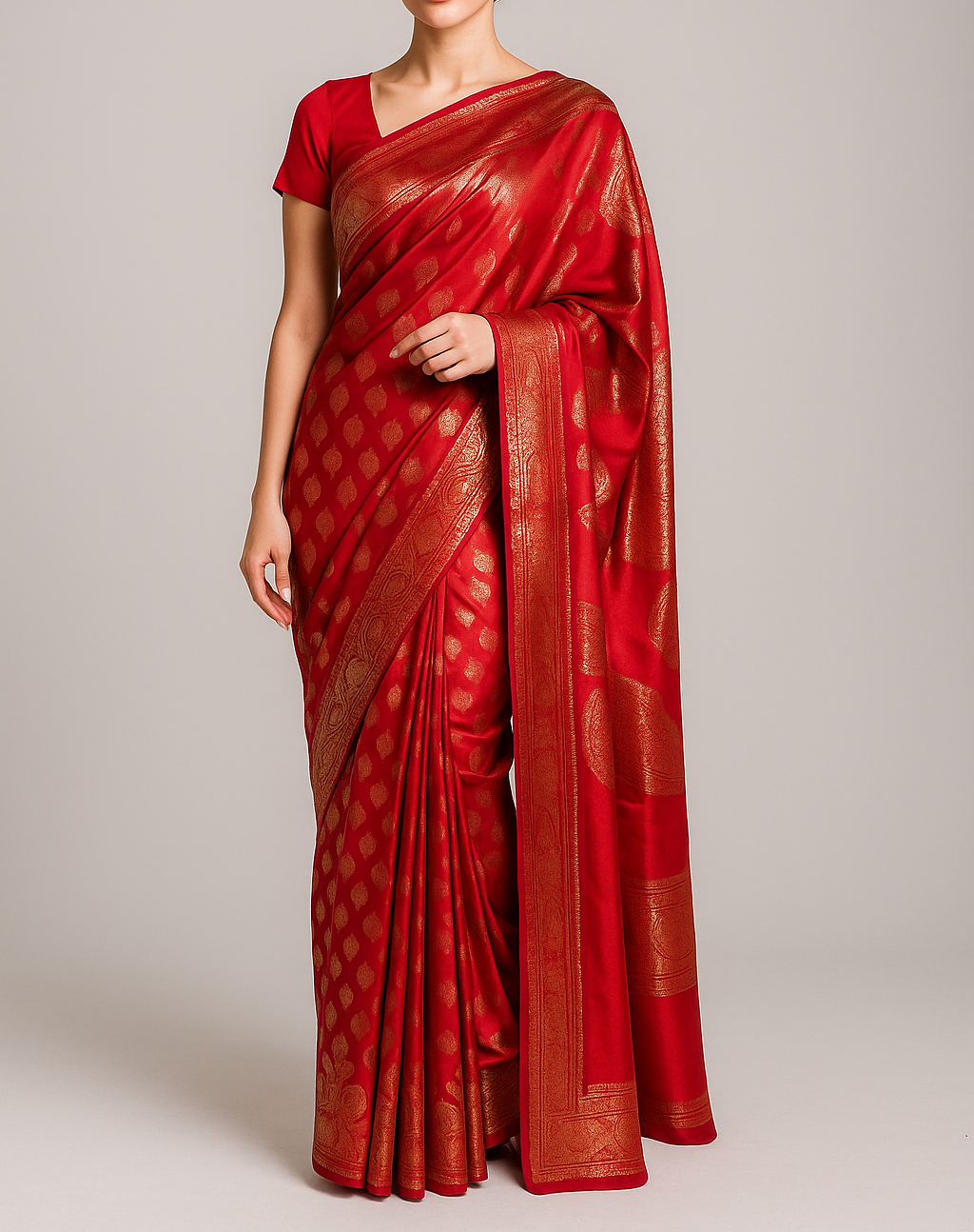 Silakaari Zari Banarasi Tango Gold-Red Woven Brocade Festive Saree