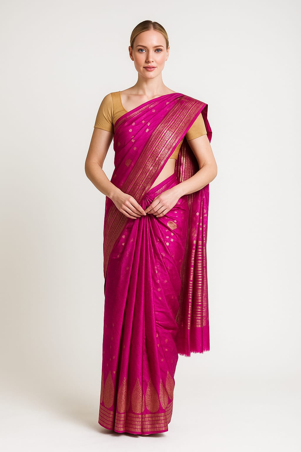 Silakaari Azmaish Hot Pink-Gold Tone Woven Silk Banarasi Saree