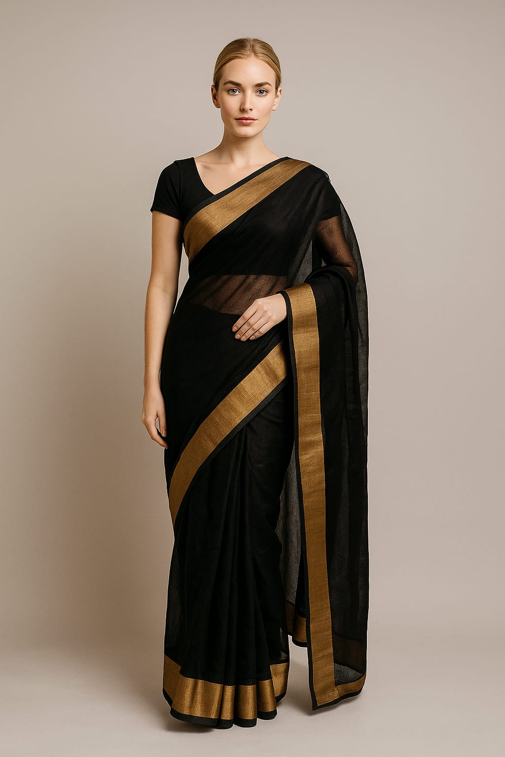 Silakaari Black Beauty Super Delux Pure Chanderi Lucknowi Premium Saree