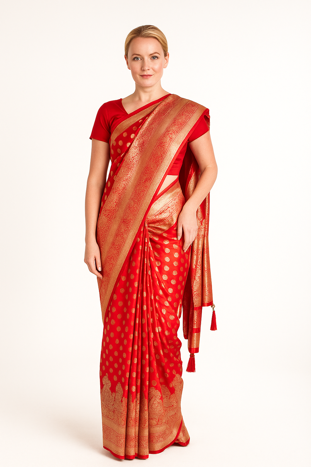 Silakaari Haseen Orangish-Gold Zari Hand Work Zardosi Tassels Pure Silk Heavy Bridal Saree