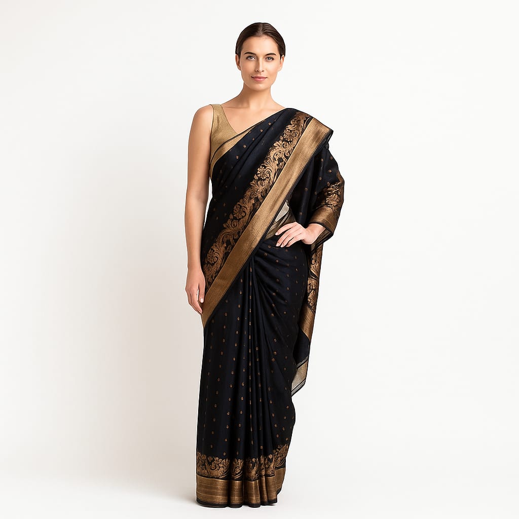 Silakaari Divine Black Soft Jacquard Banarasi Saree
