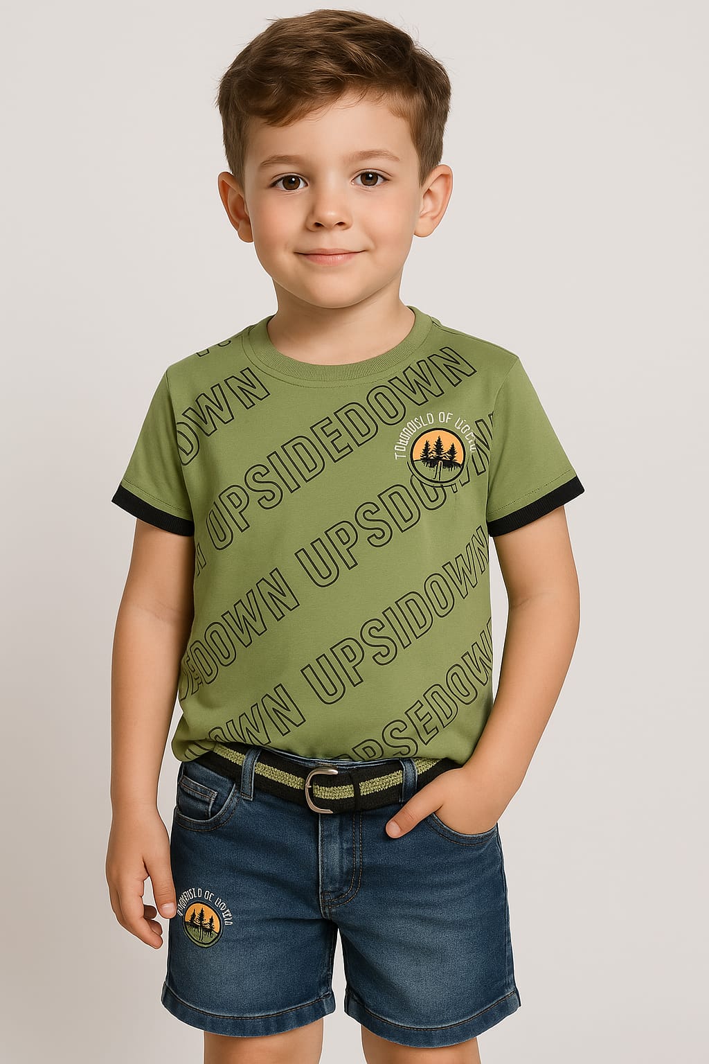 Silakaari Kids Printed T-Shirt & Short Denim Set For Boys