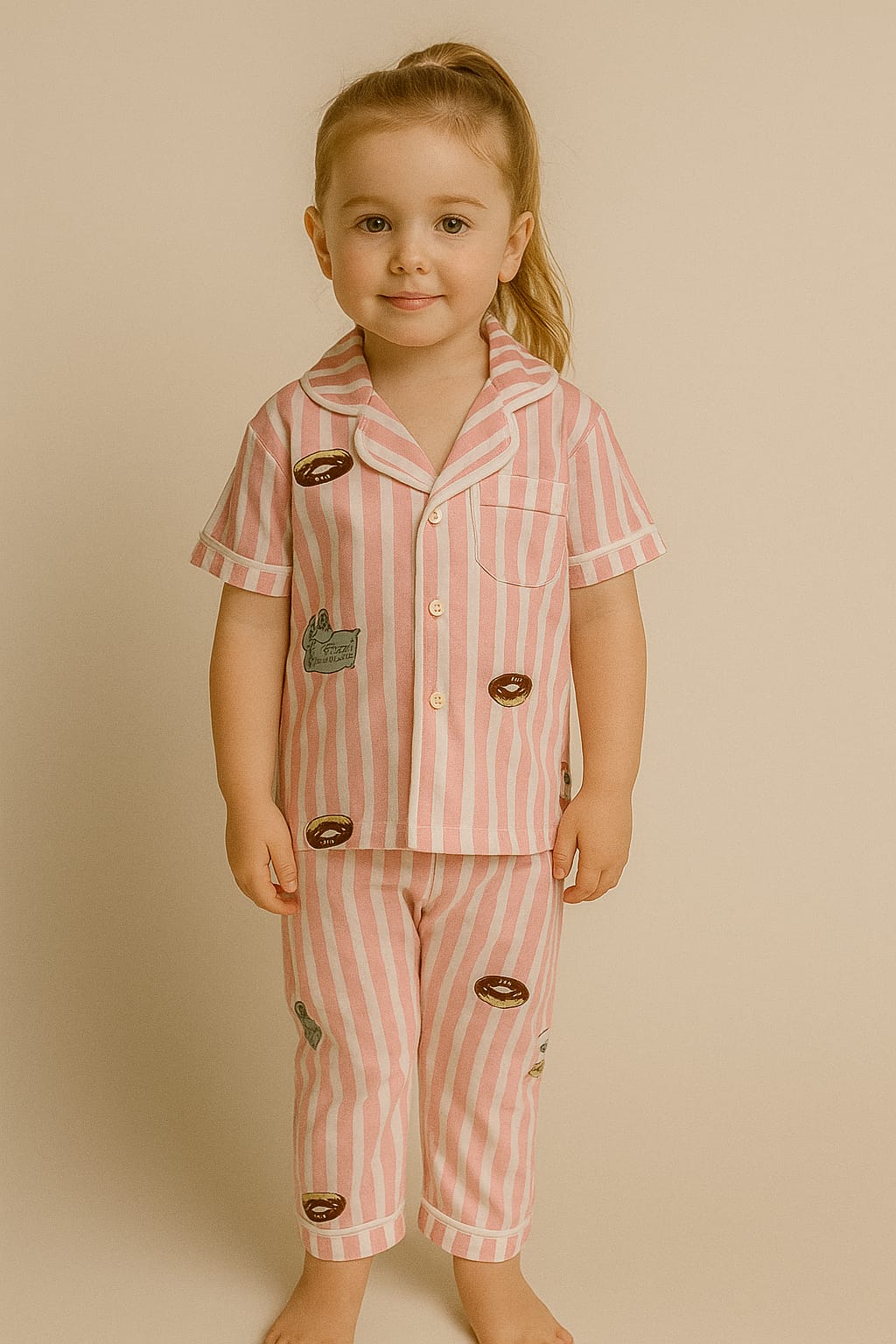 Silakaari Kids Pink Casual Printed Night Dress For Girls