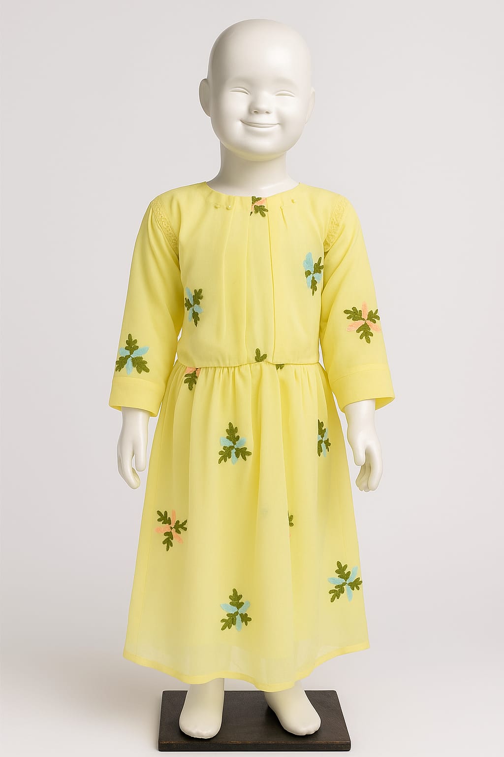 Silakaari Kids yellow Pearl Dress Floral Printed Cinderella Frock For Girls