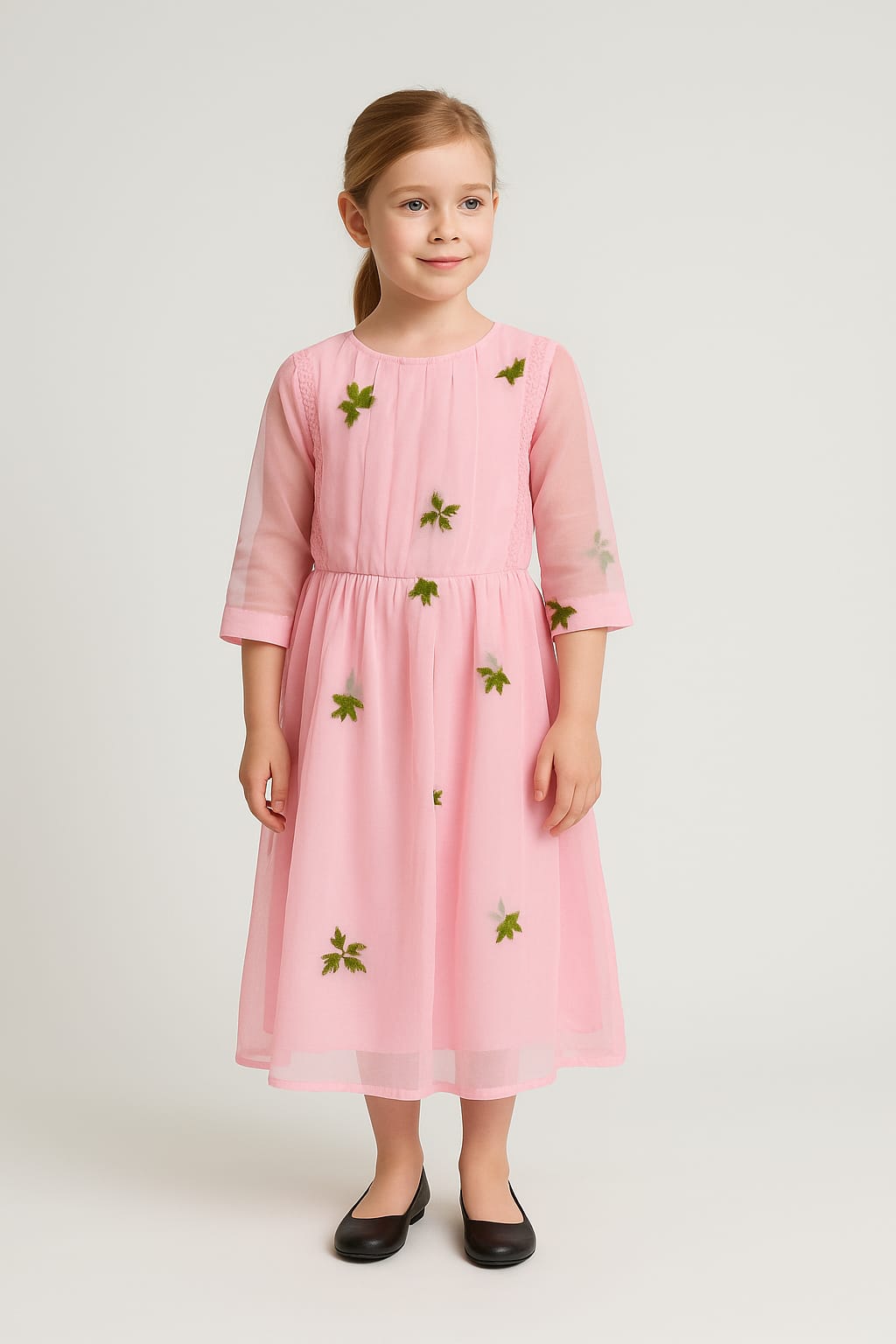 Silakaari Kids Pink Pearl Dress Floral Printed Cinderella Frock For Girls
