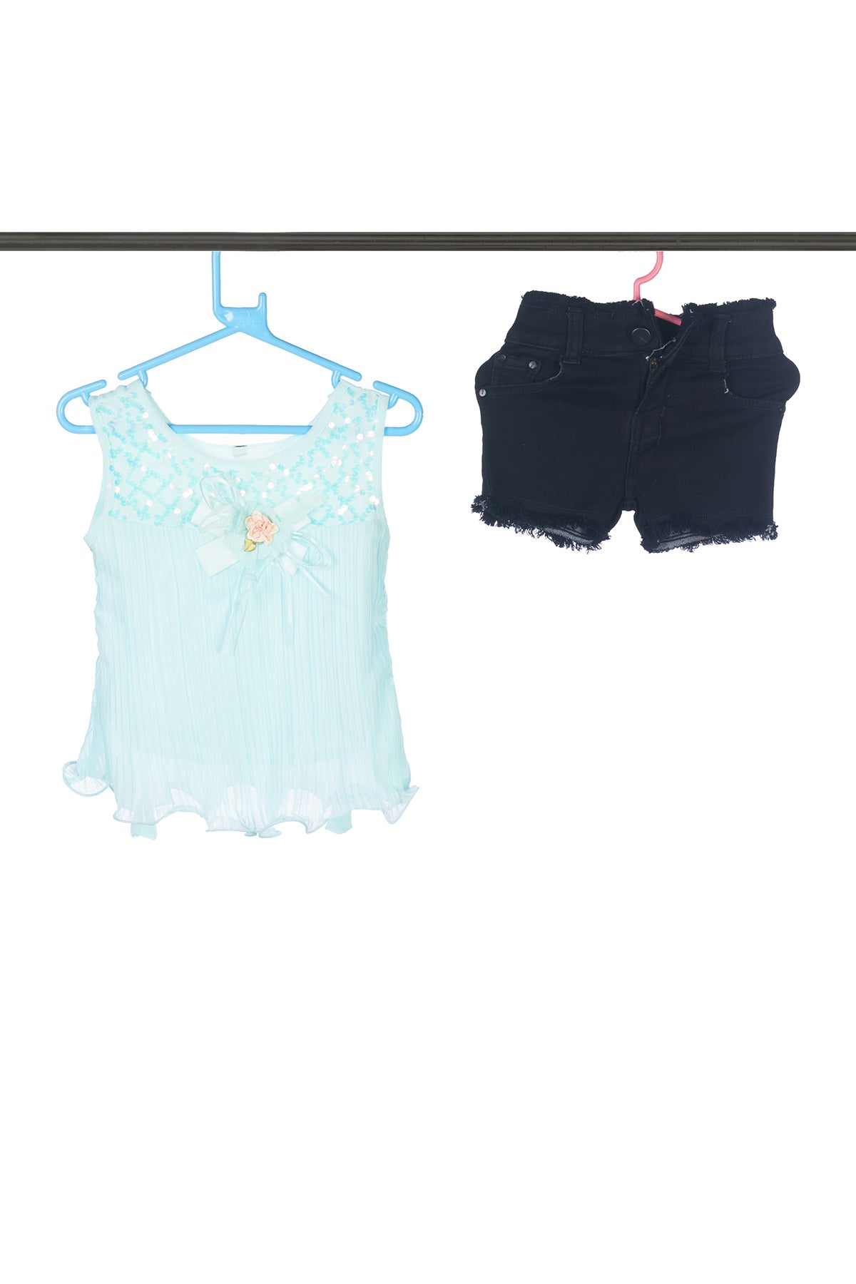 Silakaari Aisha Kids Fancy Sky Blue Stylish Sequnis Bow Top With Short For Girls