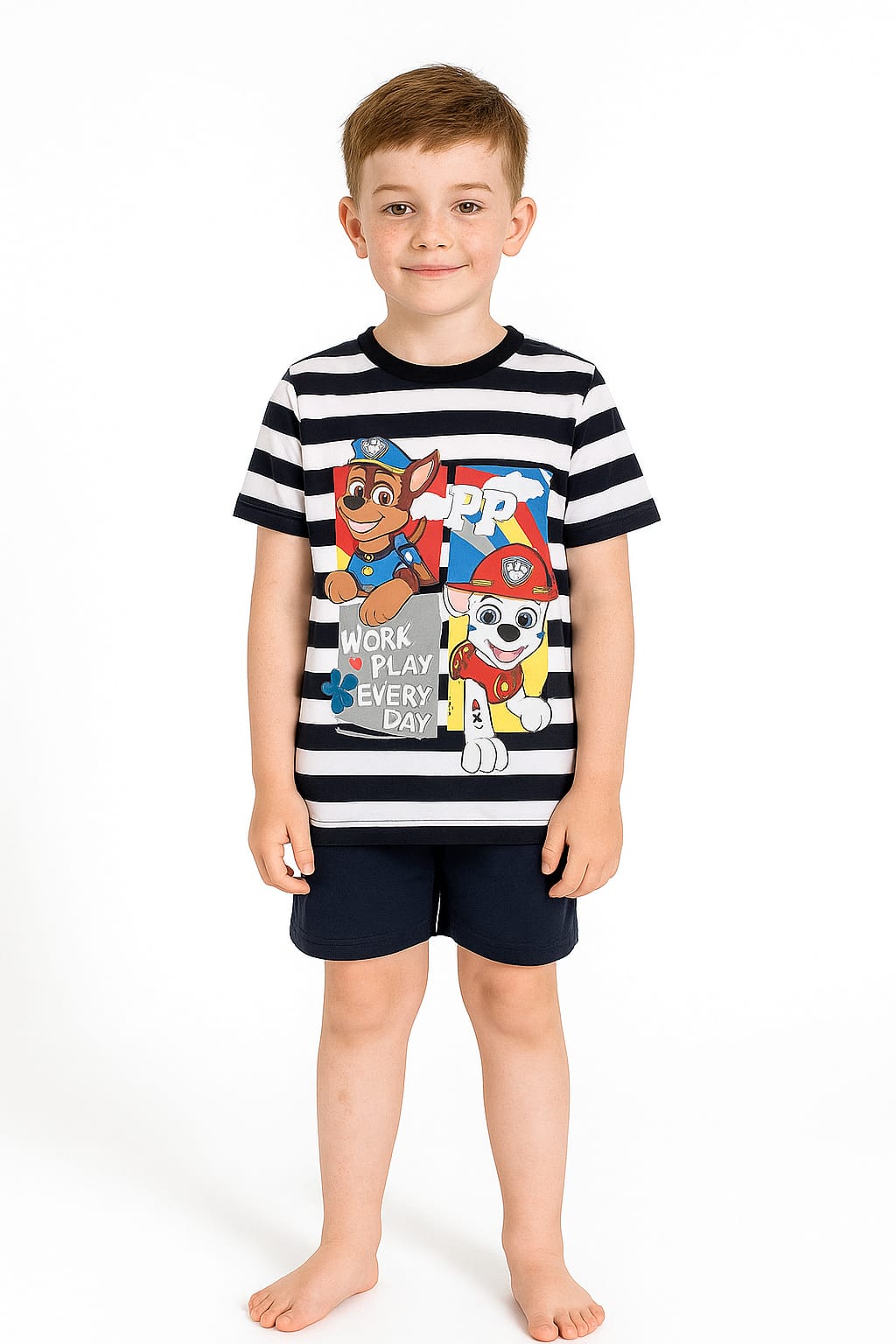 Silakaari Kids Black & White Striped Puppy Print Casual T-Shirt For Boys