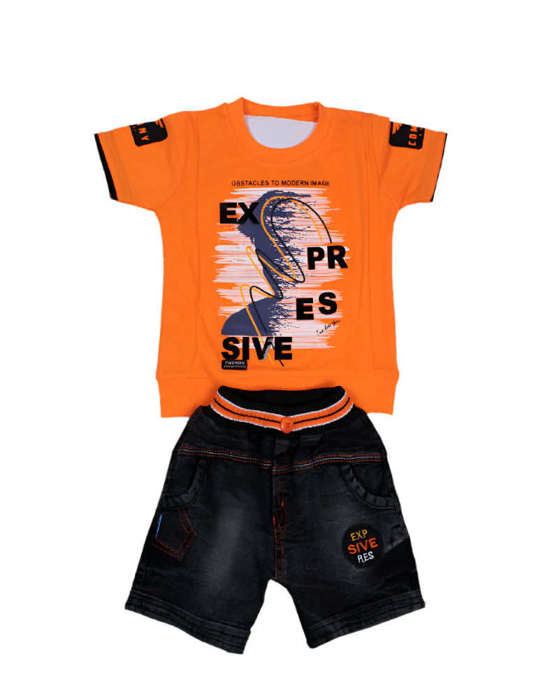 Silakaari Kids Printed Regular T-Shirt& Shorts Set For Boys