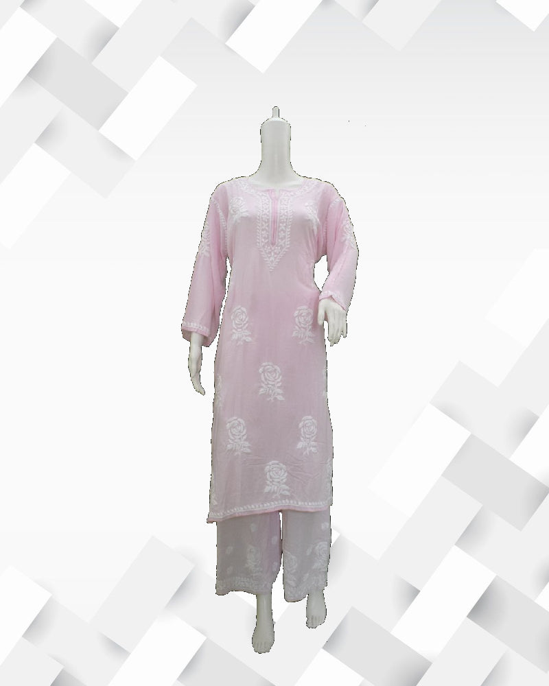 Silakaari Women's Modal Lucknowi Kurti palazzo set